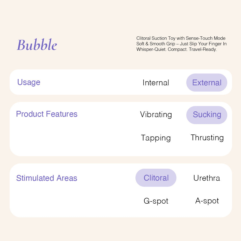 osuga bubble is a purple clitoral suction sex toy with sense-touch mode for external stimulation