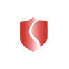 Red shield-shaped logo on a white background