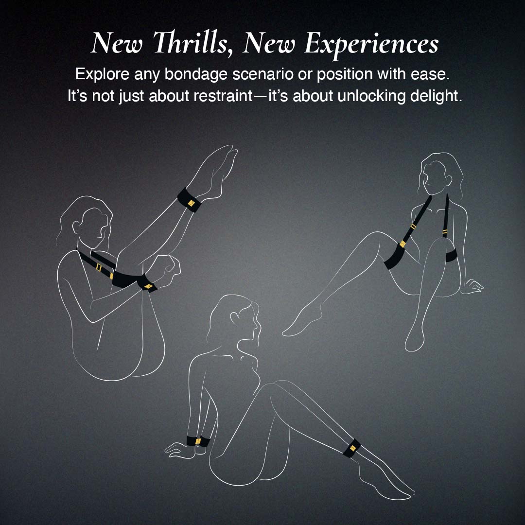 Illustrations of people in various bondage scenarios and position with ease