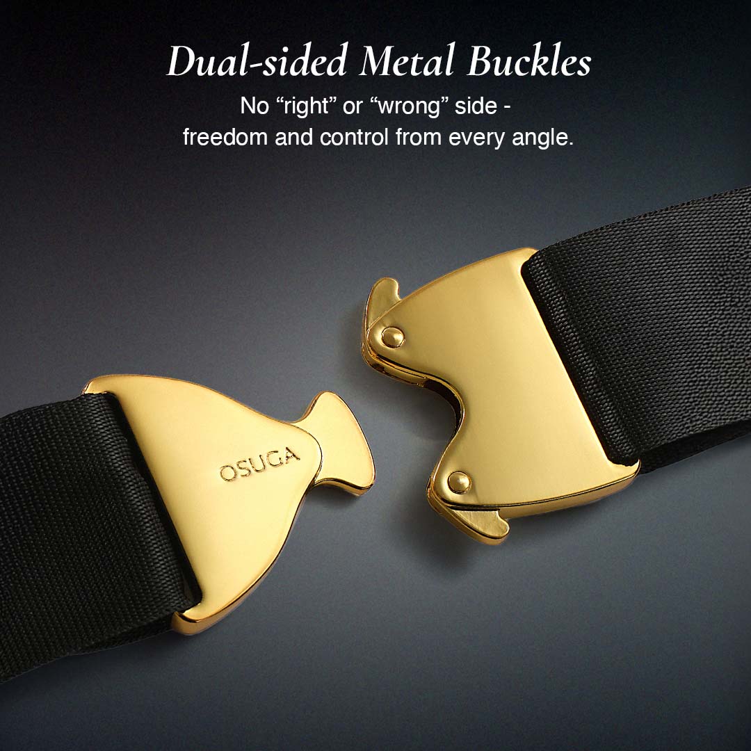 OSUGA Restraint with gold dual-sided metal buckles, freedom and control from every angle