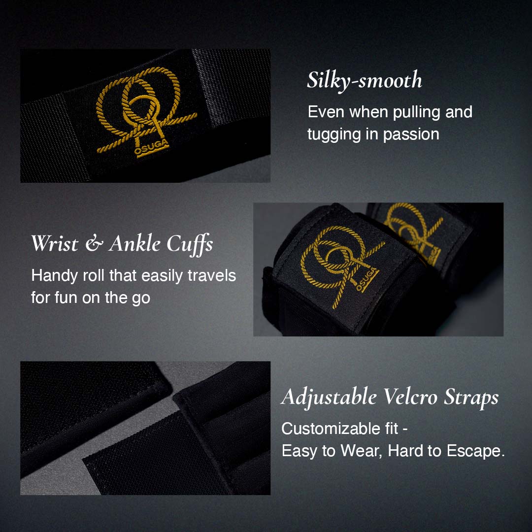 Black silky smooth wrist and ankle handcuffs with adjustable velcro straps