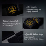 Black silky smooth wrist and ankle handcuffs with adjustable velcro straps