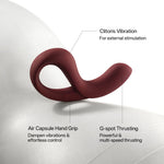 eros thrusting vibrator with clitoris vibration and g-spot thrusting and an air capsule hand grip