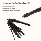 Black premium leather whip with tassels