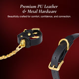 Osuga premium leather black collar with gold hardware