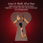 3-piece hogtie set with handcuffs, collar, and heart bondage paddle