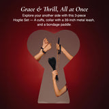 3-piece hogtie set with handcuffs, collar, and heart bondage paddle