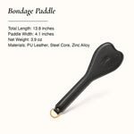 Black bondage paddle with product details, size and dimension