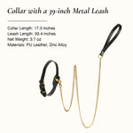 Black collar with a gold chain leash size and dimension