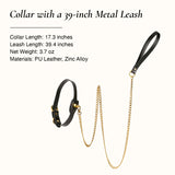 Black collar with a gold chain leash size and dimension