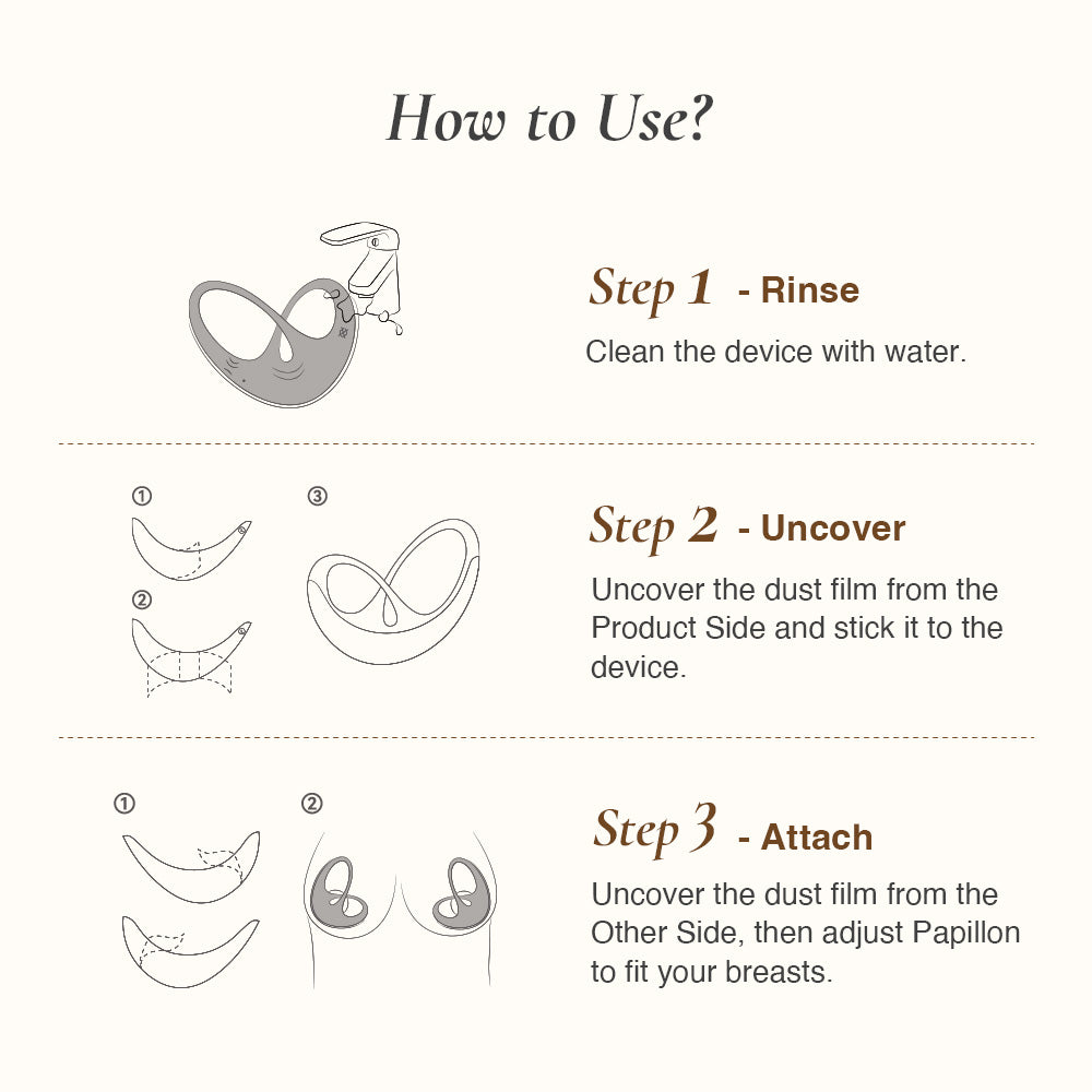 Instructions on how to use a osuga papillon nipple stimulator device with illustrations
