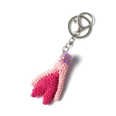 OSUGA Clitoral Keychain with pink tassel and purple flower on a white background