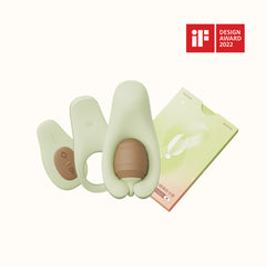 Avocado-shaped couple sex toys featuring the iF Design Award 2022 logo.